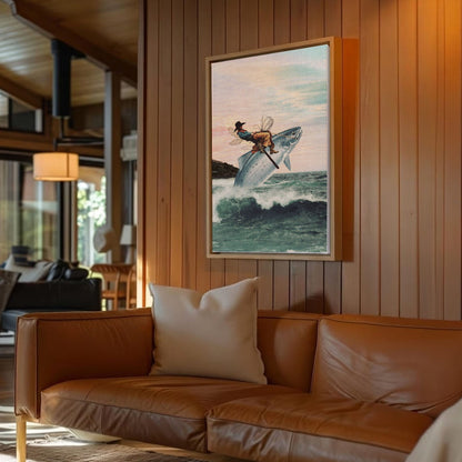 Cowboy Riding a Giant Fish Canvas Wall Art