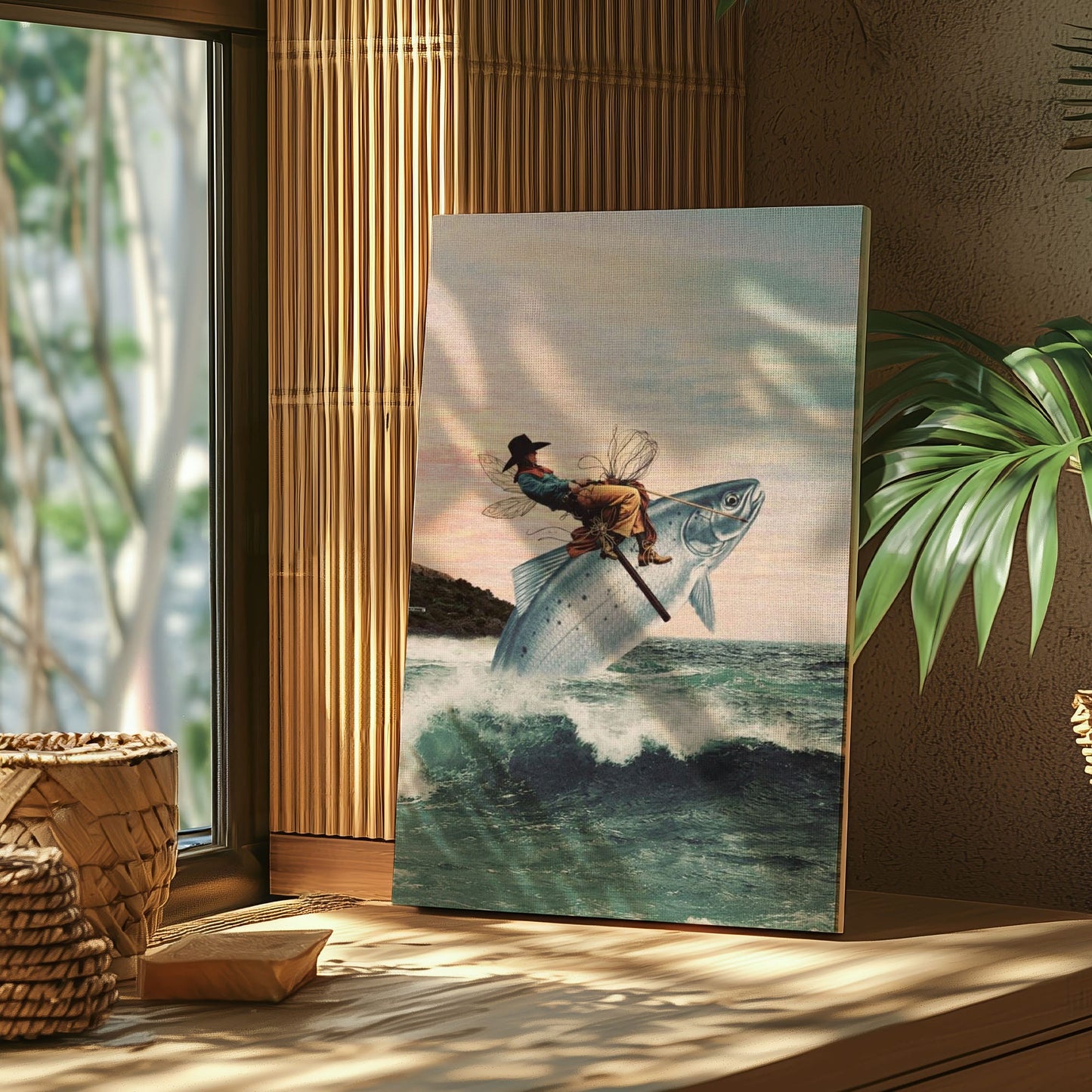 Cowboy Riding a Giant Fish Canvas Wall Art