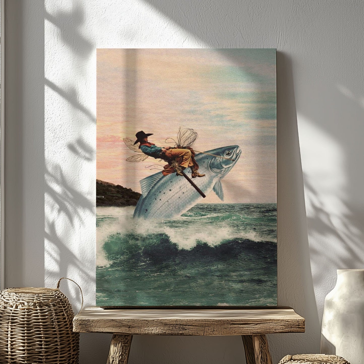 Cowboy Riding a Giant Fish Canvas Wall Art