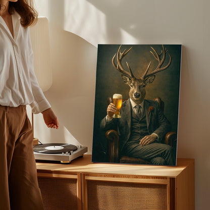 Whiskey & Beer Lounge Decor Canvas Elegant Deer Portrait Wall Art