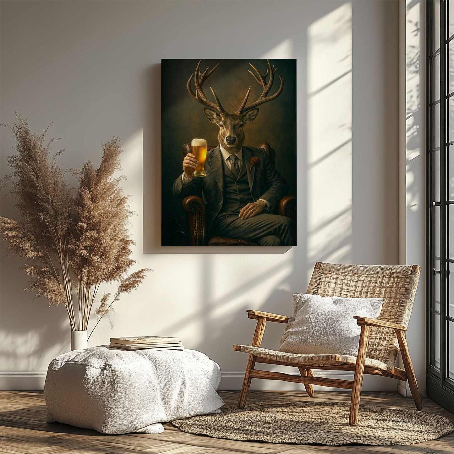 Whiskey & Beer Lounge Decor Canvas Elegant Deer Portrait Wall Art