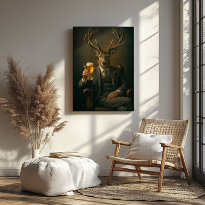 Whiskey & Beer Lounge Decor Canvas Elegant Deer Portrait Wall Art