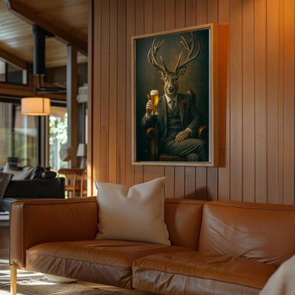 Whiskey & Beer Lounge Decor Canvas Elegant Deer Portrait Wall Art