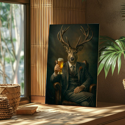 Whiskey & Beer Lounge Decor Canvas Elegant Deer Portrait Wall Art