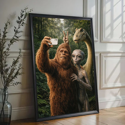 Bigfoot Alien Dinosaur Selfie Canvas Wall Art
