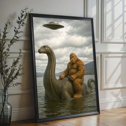 Bigfoot on Nessie Canvas Wall Art