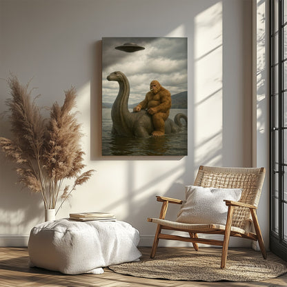 Bigfoot on Nessie Canvas Wall Art