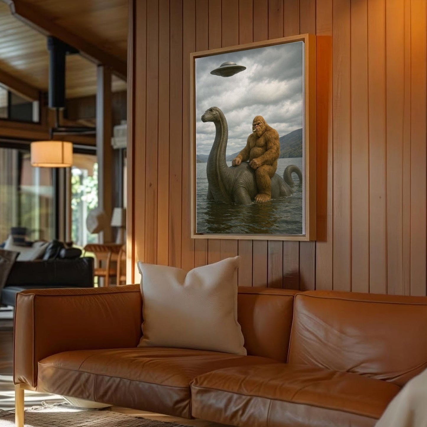 Bigfoot on Nessie Canvas Wall Art
