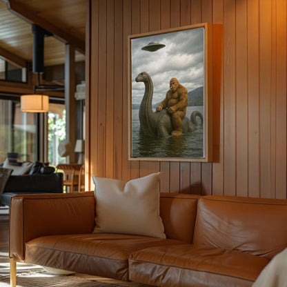 Bigfoot on Nessie Canvas Wall Art