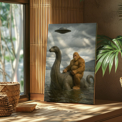 Bigfoot on Nessie Canvas Wall Art