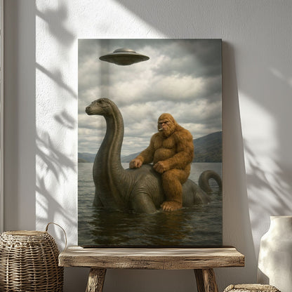 Bigfoot on Nessie Canvas Wall Art