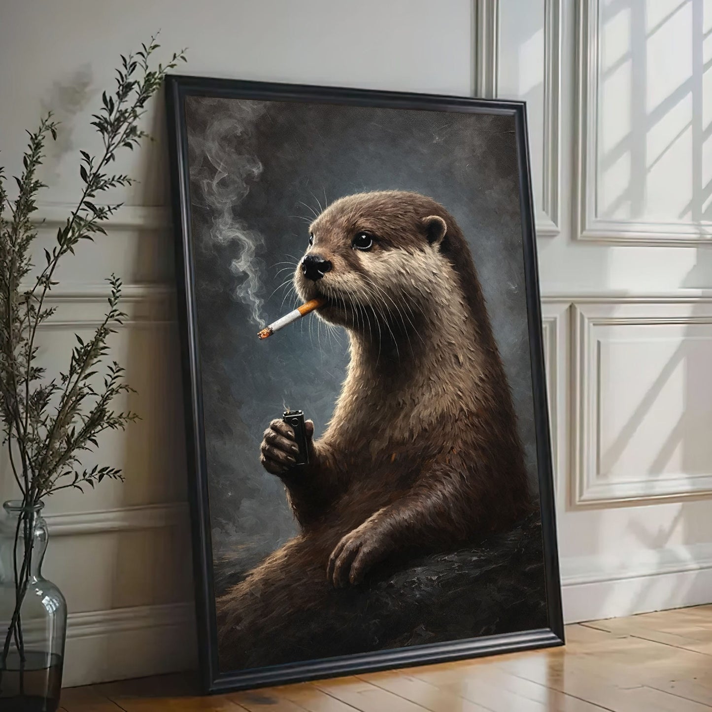 Smoking Otter Canvas Wall Art