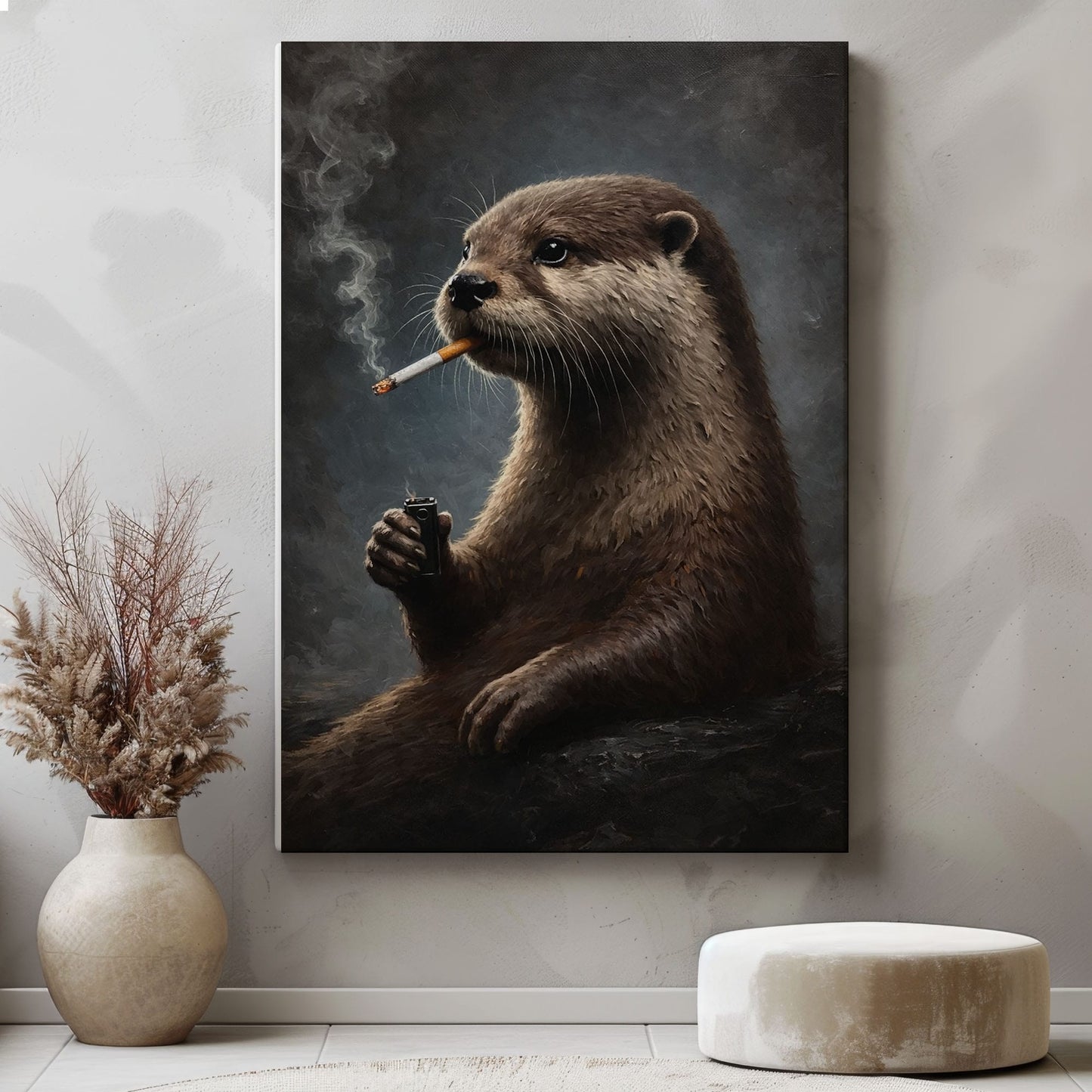 Smoking Otter Canvas Wall Art