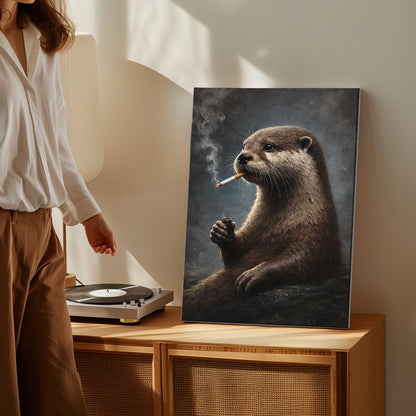 Smoking Otter Canvas Wall Art