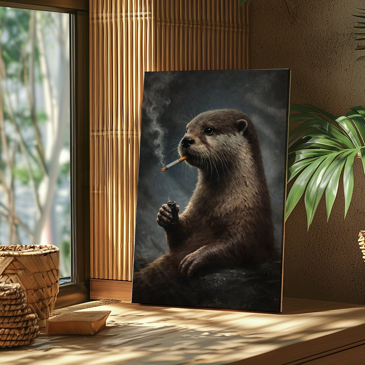 Smoking Otter Canvas Wall Art