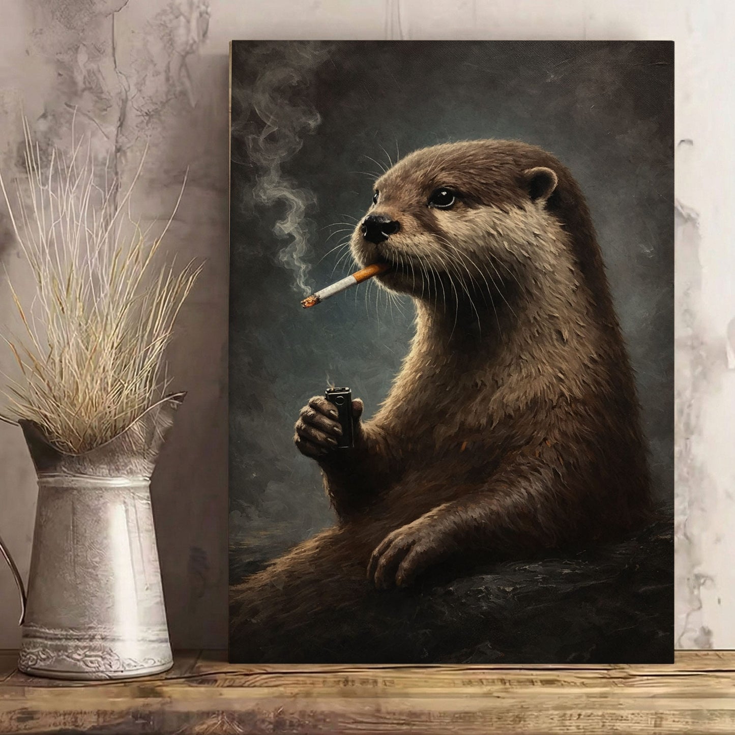 Smoking Otter Canvas Wall Art