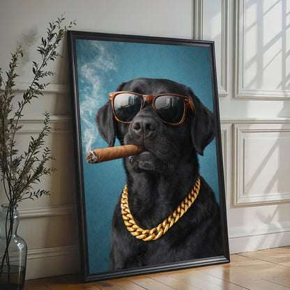 Luxury Dog Portrait Canvas Black Lab Gold Chain Wall Decor