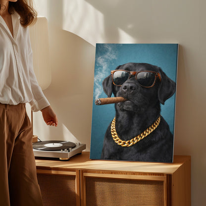 Luxury Dog Portrait Canvas Black Lab Gold Chain Wall Decor