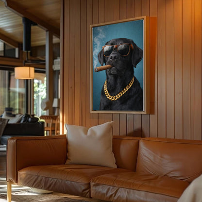 Luxury Dog Portrait Canvas Black Lab Gold Chain Wall Decor