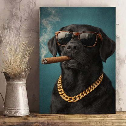 Luxury Dog Portrait Canvas Black Lab Gold Chain Wall Decor
