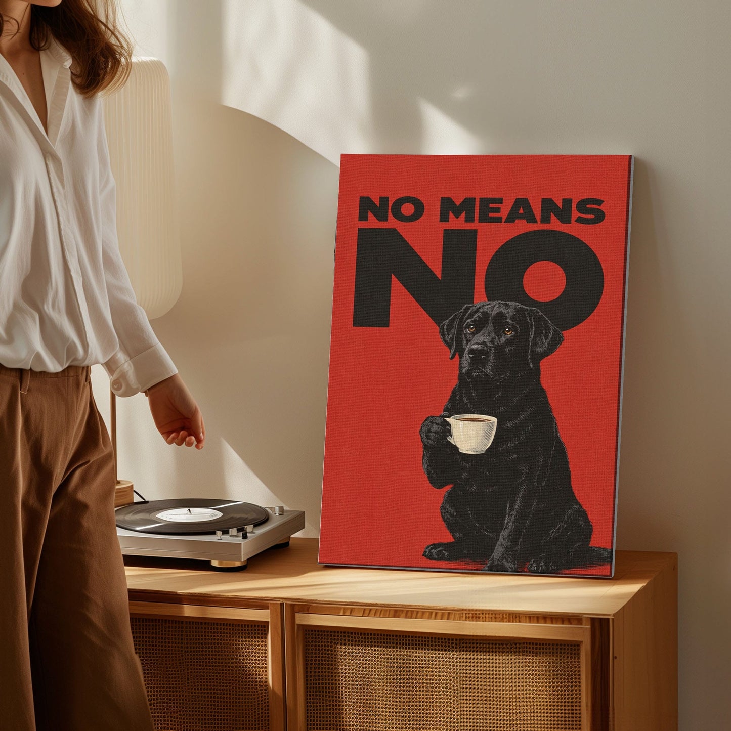 No Means No Canvas Wall Art Black Lab Coffee Quote Poster