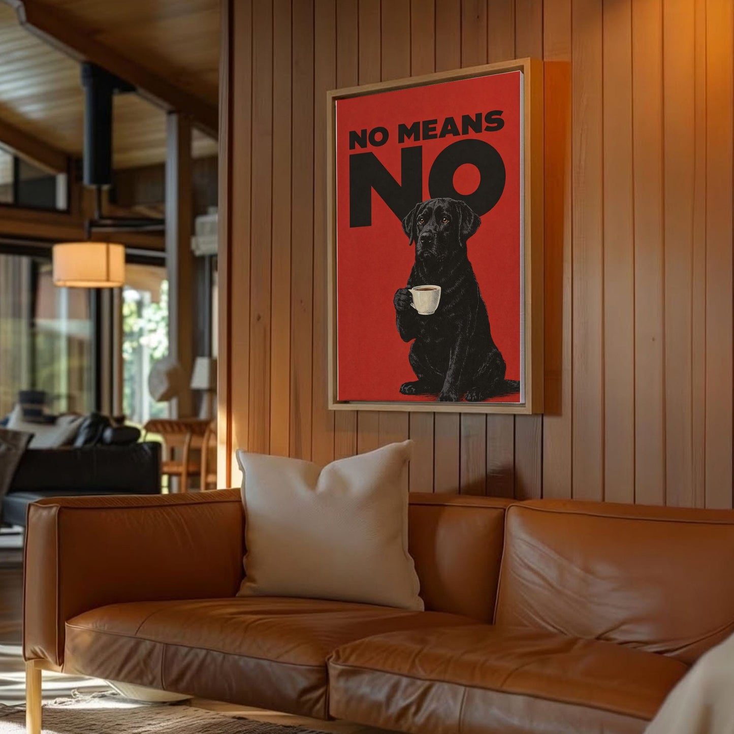 No Means No Canvas Wall Art Black Lab Coffee Quote Poster