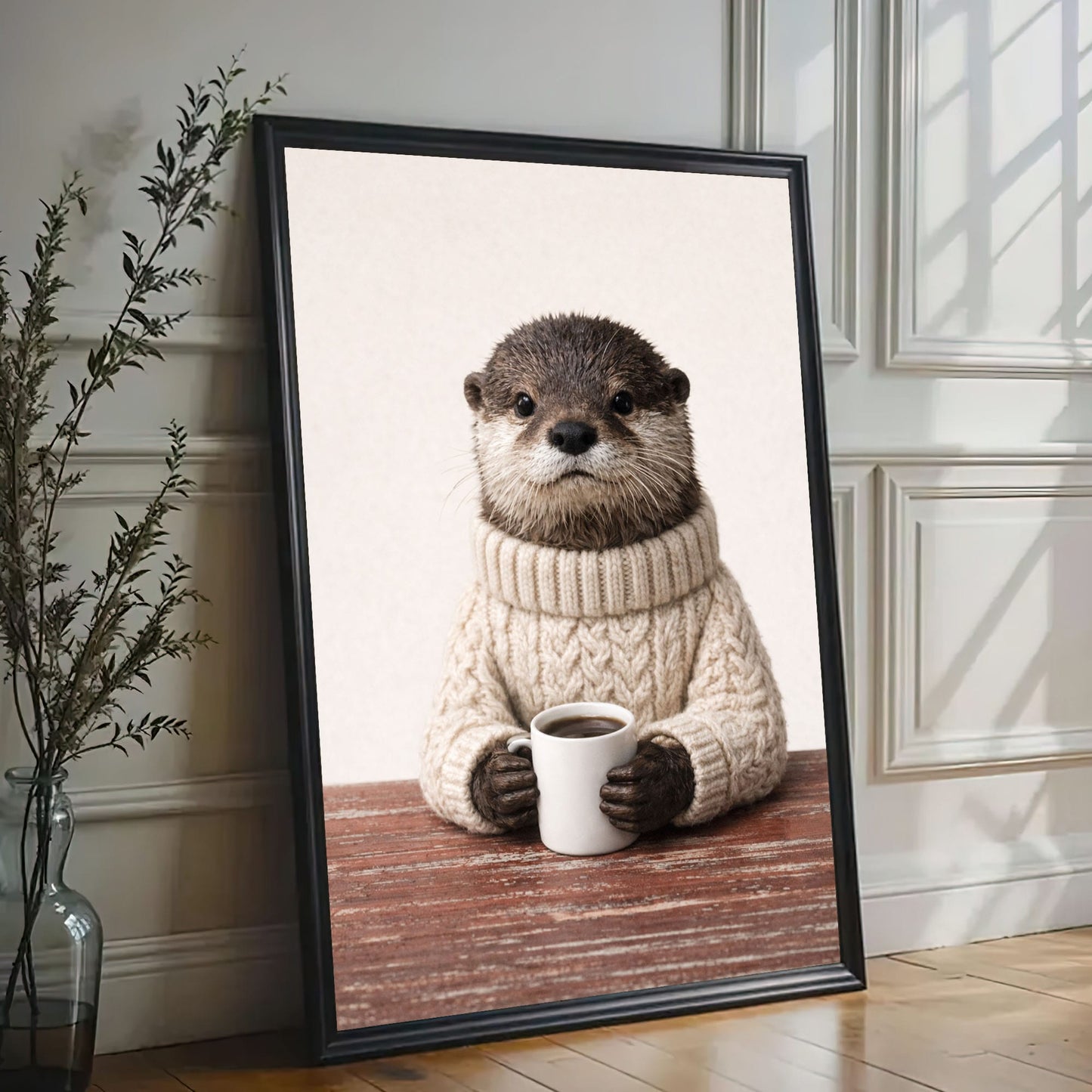 Cozy Otter Coffee Canvas Wall Art