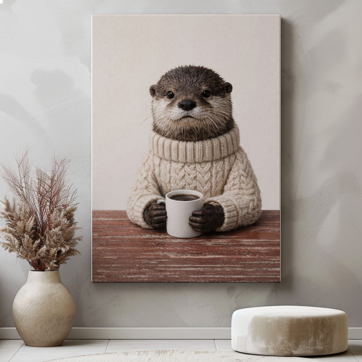 Cozy Otter Coffee Canvas Wall Art