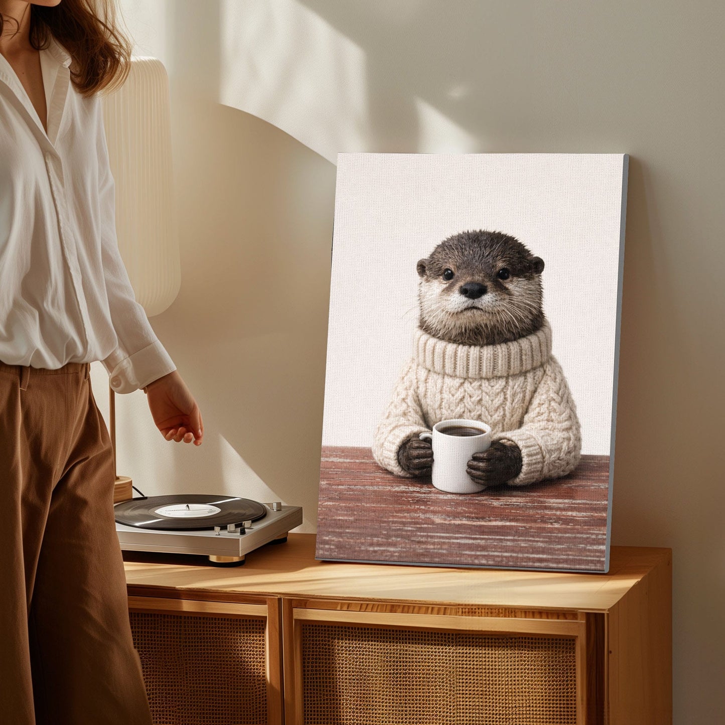 Cozy Otter Coffee Canvas Wall Art