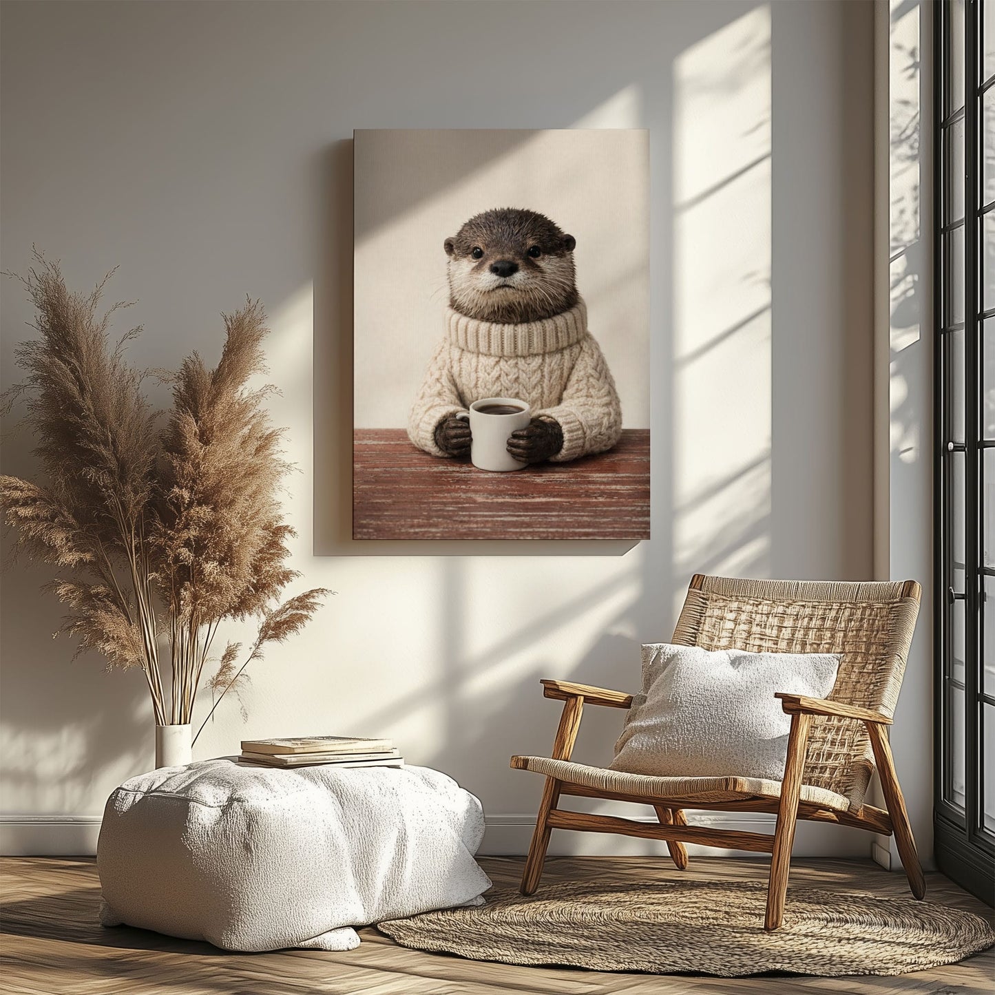 Cozy Otter Coffee Canvas Wall Art