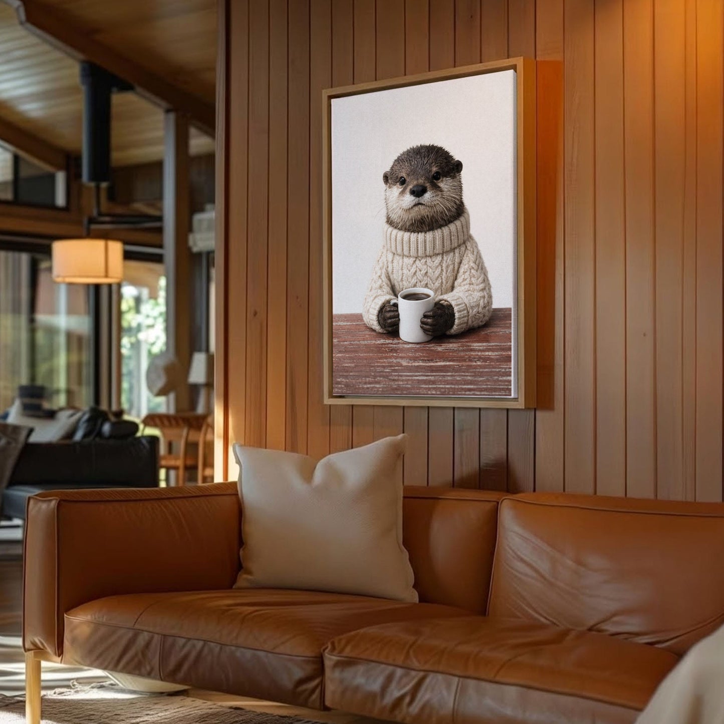 Cozy Otter Coffee Canvas Wall Art