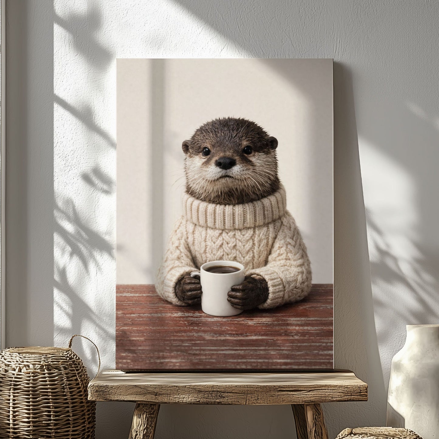 Cozy Otter Coffee Canvas Wall Art