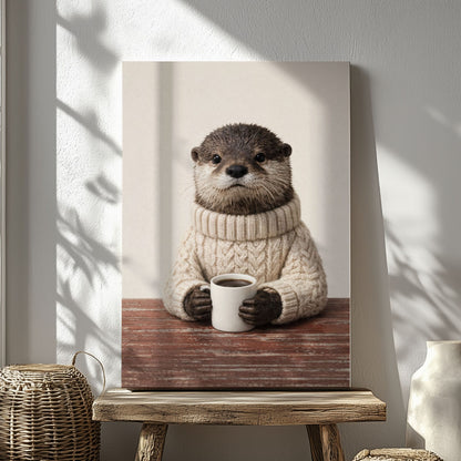 Cozy Otter Coffee Canvas Wall Art