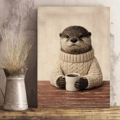 Cozy Otter Coffee Canvas Wall Art