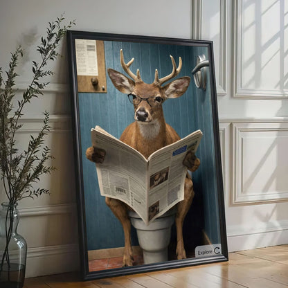 Deer Reading Newspaper on Toilet Buck Reading Newspaper Bathroom Decor