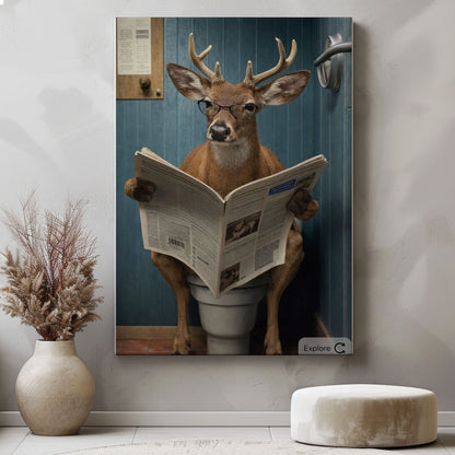 Deer Reading Newspaper on Toilet Buck Reading Newspaper Bathroom Decor