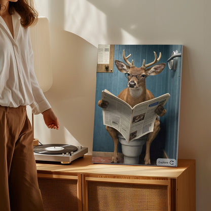 Deer Reading Newspaper on Toilet Buck Reading Newspaper Bathroom Decor
