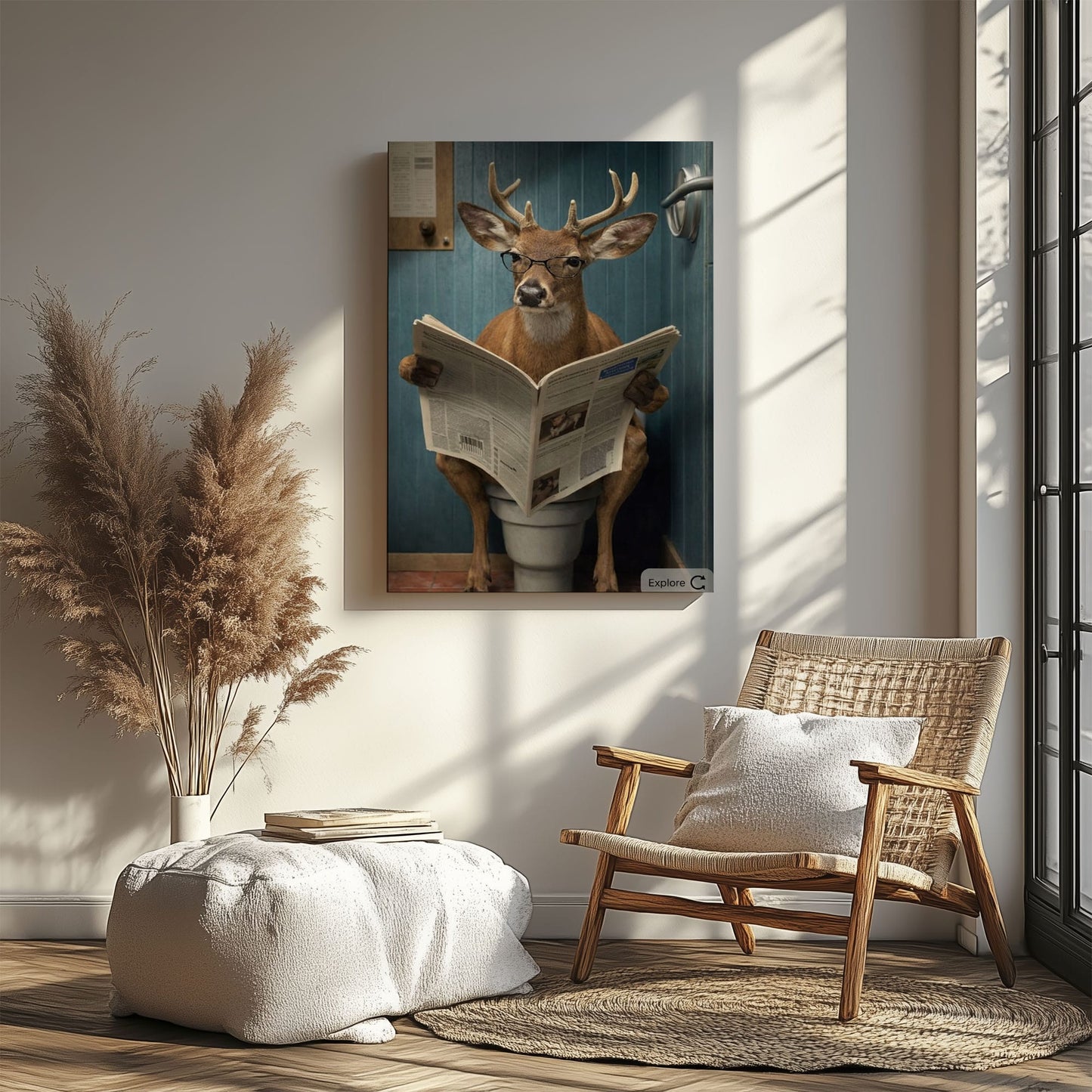 Deer Reading Newspaper on Toilet Buck Reading Newspaper Bathroom Decor