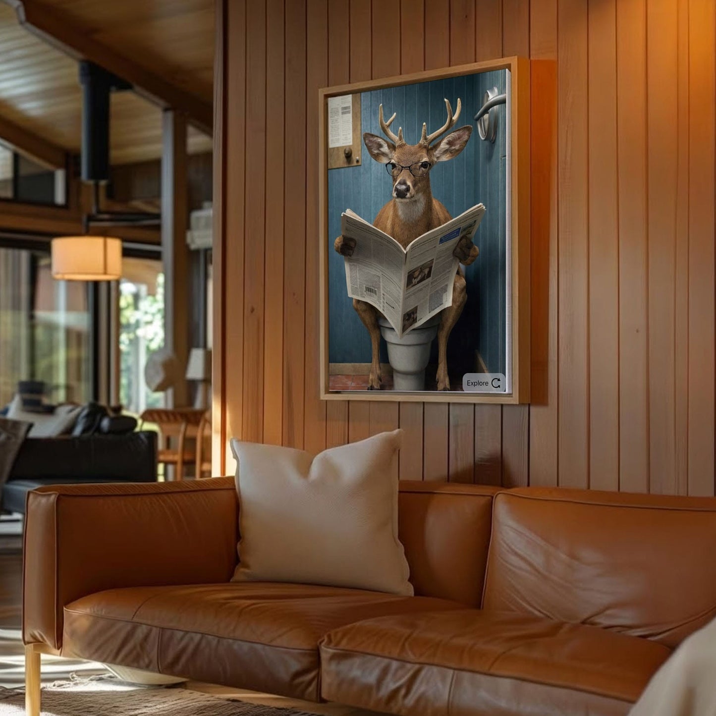 Deer Reading Newspaper on Toilet Buck Reading Newspaper Bathroom Decor
