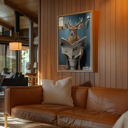 Deer Reading Newspaper on Toilet Buck Reading Newspaper Bathroom Decor