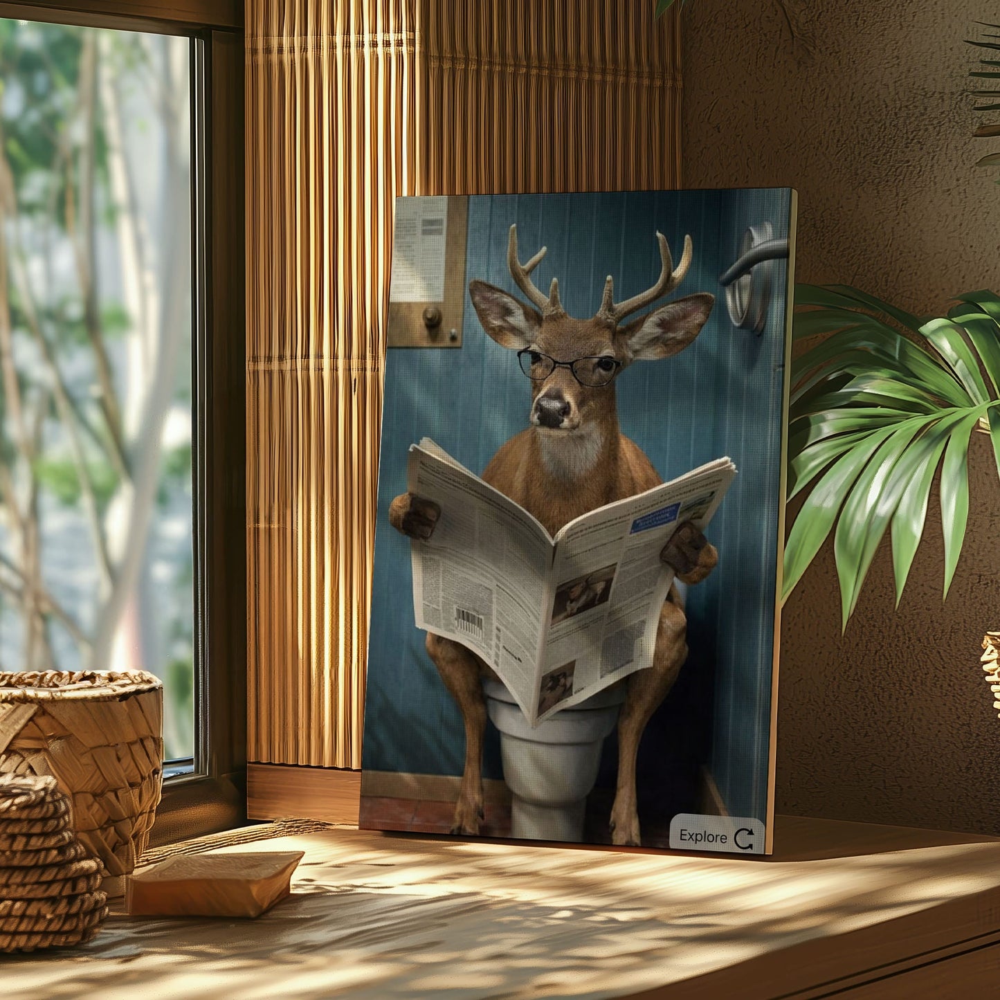 Deer Reading Newspaper on Toilet Buck Reading Newspaper Bathroom Decor