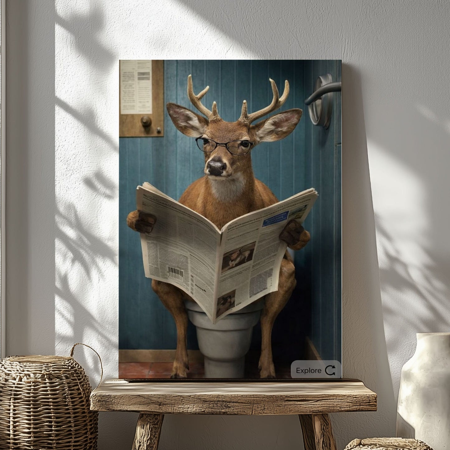 Deer Reading Newspaper on Toilet Buck Reading Newspaper Bathroom Decor