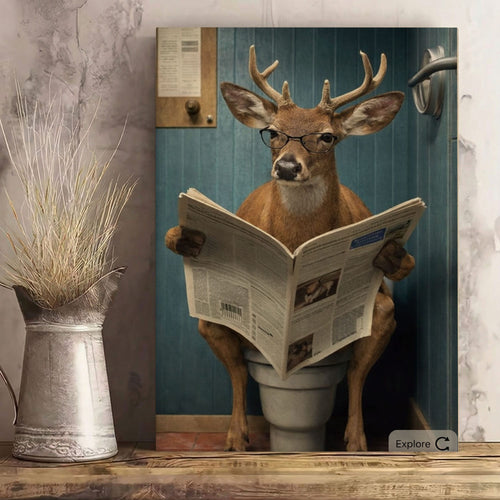 Deer Reading Newspaper on Toilet Buck Reading Newspaper Bathroom Decor
