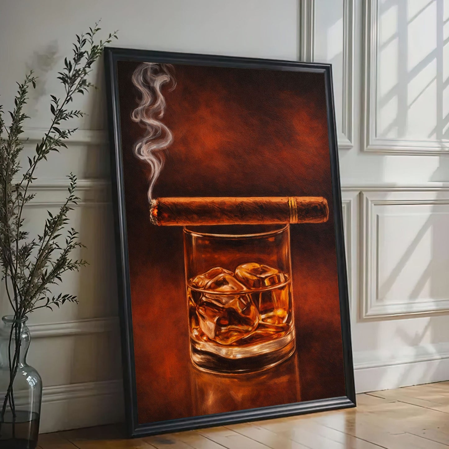 Whiskey and Cigar Wall Art Canvas Cigar Lounge Decor