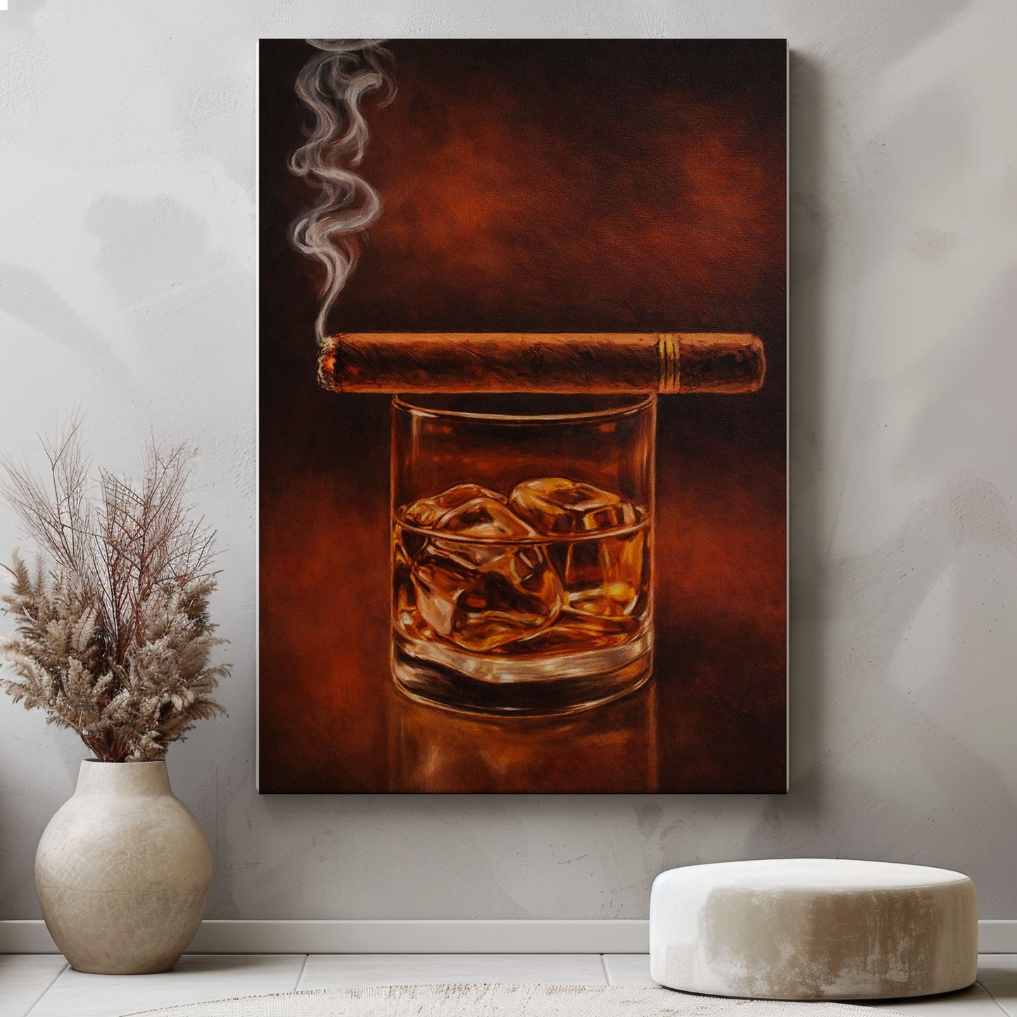Whiskey and Cigar Wall Art Canvas Cigar Lounge Decor