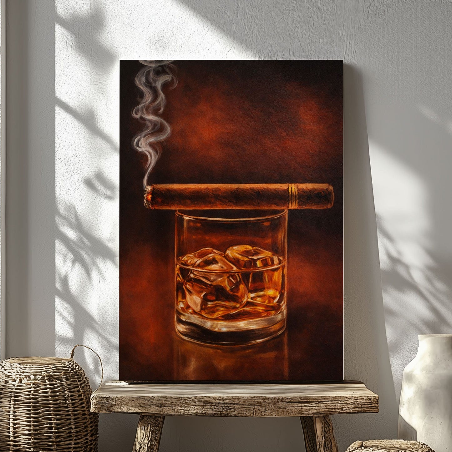 Whiskey and Cigar Wall Art Canvas Cigar Lounge Decor