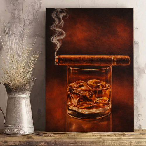 Whiskey and Cigar Wall Art Canvas Cigar Lounge Decor