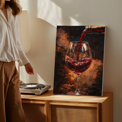Restaurant & Wine Bar Wall Art Red Wine Glass Pour Canvas