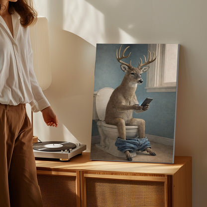 Deer Checking Phone Bathroom Humor Animal Art