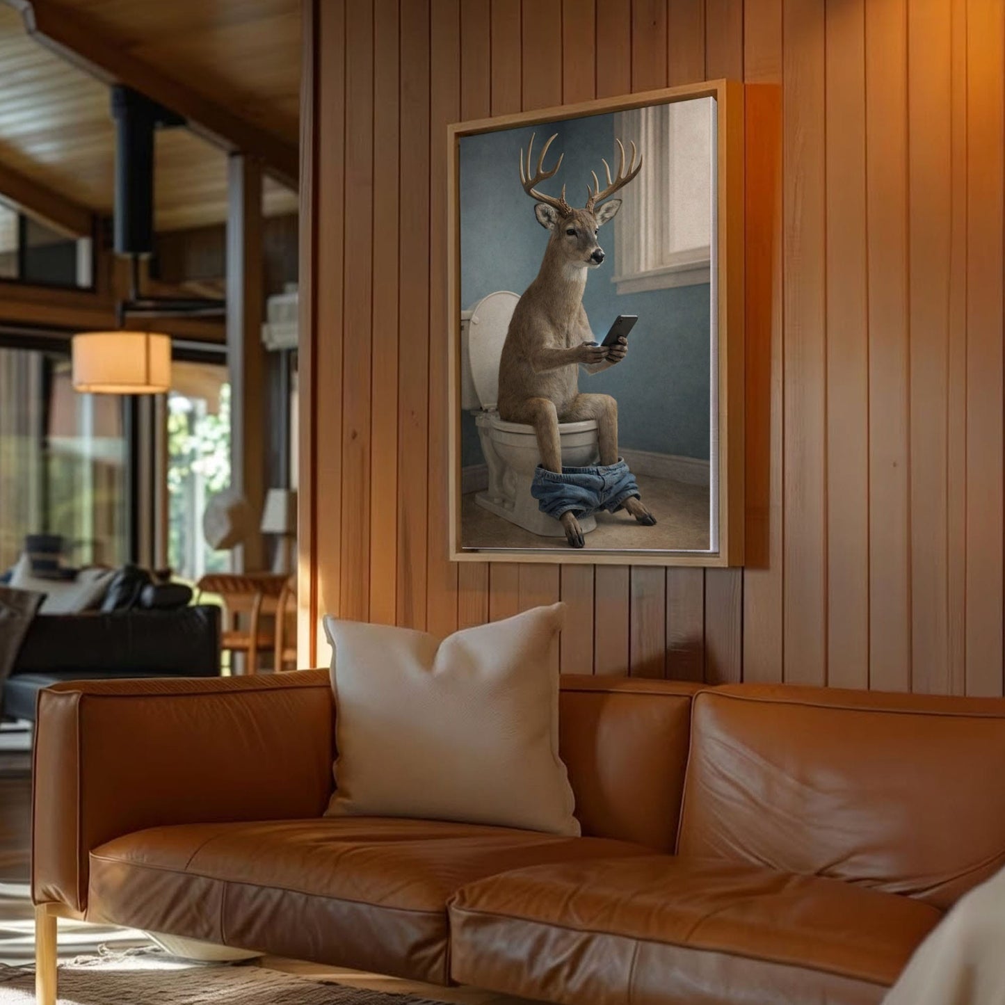 Deer Checking Phone Bathroom Humor Animal Art